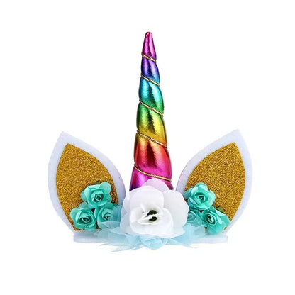 Unicorn Cake Topper Handmade Party Cake DIY Decoration Supplies with Eyelashes Gold Horn for Birthday Party Baby Shower Wedding