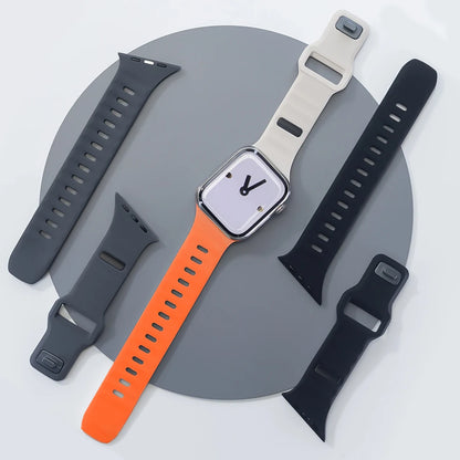 Silicone Sport Band for Apple Watch Ultra 3/2 49mm 42 44 38 40 41mm Two Tone Adjustable Strap for Iwatch S11 10 9 8 7 6 SE3 Belt