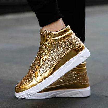 Men's Glitter High Top Sneakers Shiny Party Stage Shoes Casual Fashion Footwear Tênis Alto Brilhante Zapatillas Altas Brillantes