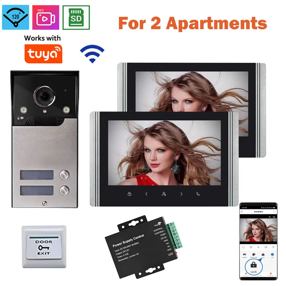 7 Inch LCD Video Doorphone Intercom Wide Angle Waterproof 1080P Camera Doorbell System for 2/3/4 Apartment Family Access Control