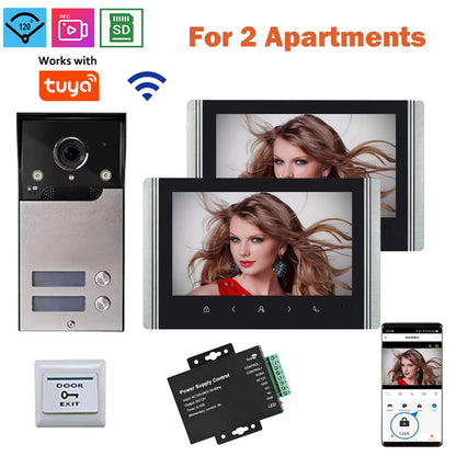 7 Inch LCD Video Doorphone Intercom Wide Angle Waterproof 1080P Camera Doorbell System for 2/3/4 Apartment Family Access Control