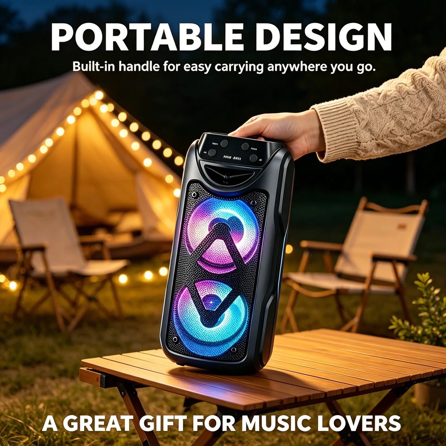 Portable Bluetooth Wireless Speaker, Dual Subwoofers for Powerful Deep Bass, TWS Stereo, Support BT/FM/USB/AUX/TF Card & Mic Input, Loud Volume Speaker for Home Party, Holiday Gathering, Ideal Christmas Gift