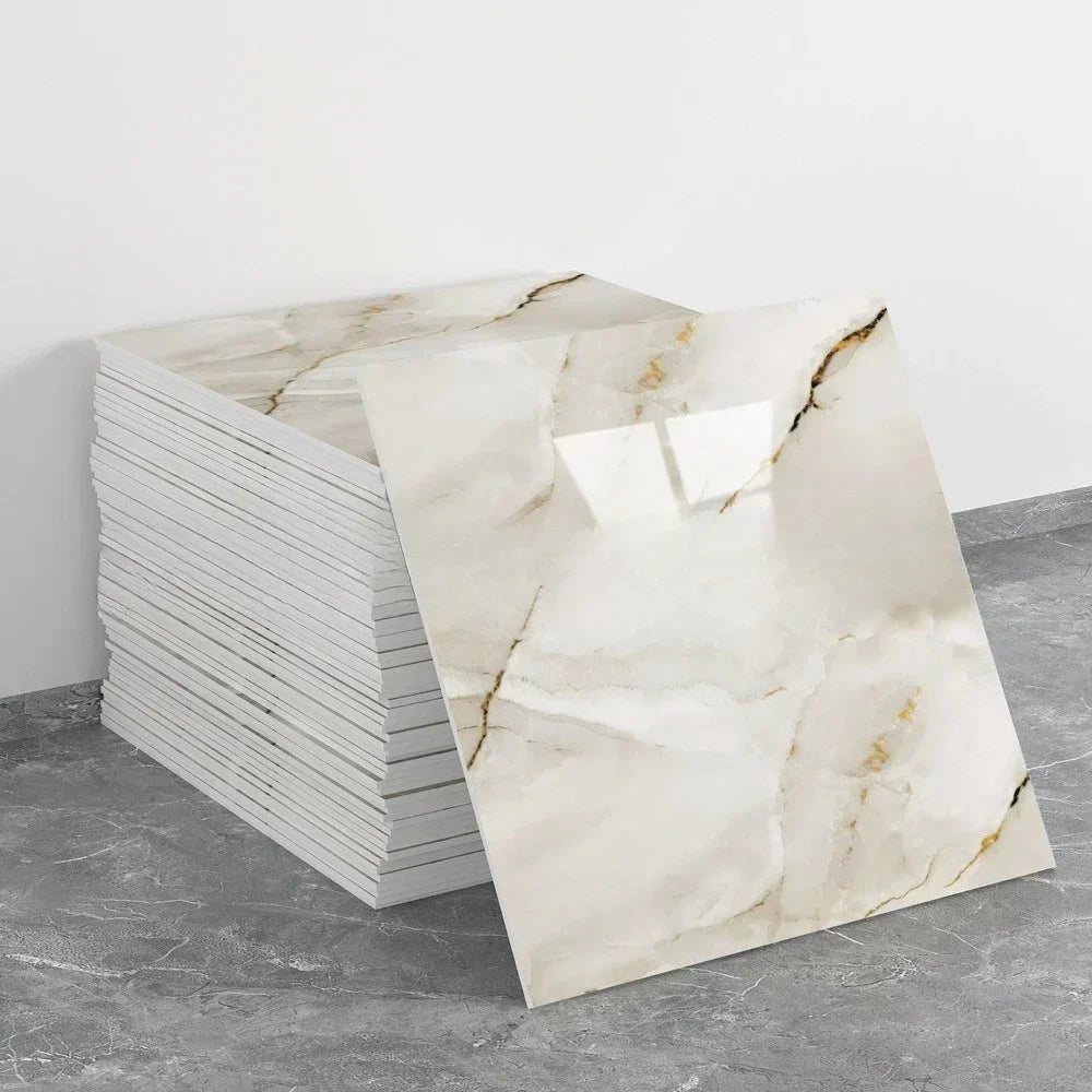 10PCS 3D Marble Effect Tile Stickers Waterproof Self Adhesive Wall Panels for Bathroom Kitchen Floor Renovation and Home Decor