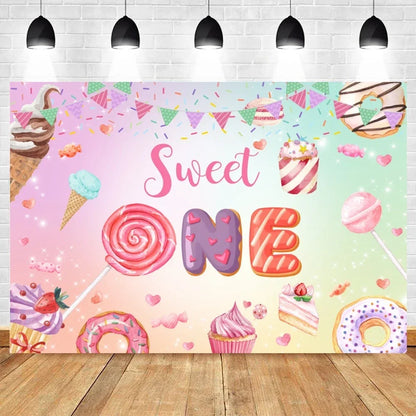 Donut Ice Cream Candy Photography Background 1st Birthday Party Decor Cake Table Banner Children Portrait Photo Studio Props