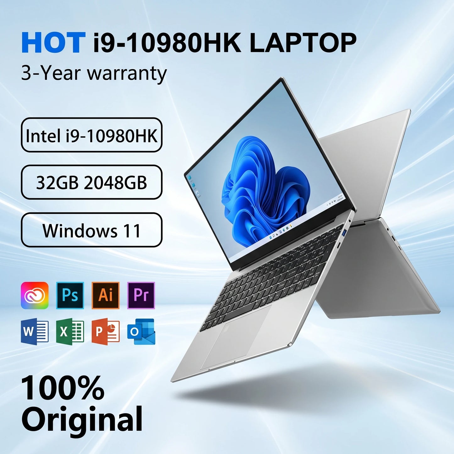 Ultra slim 15.6" Laptop Intel Core i9 10980HK  32GB 2TB Windows11 Office Fingerprint Unlock Gaming Portable Notebook Computer PC