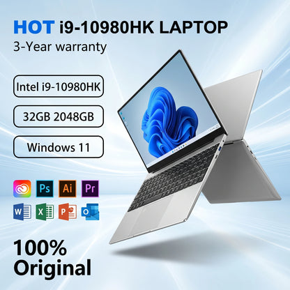 Ultra slim 15.6" Laptop Intel Core i9 10980HK  32GB 2TB Windows11 Office Fingerprint Unlock Gaming Portable Notebook Computer PC