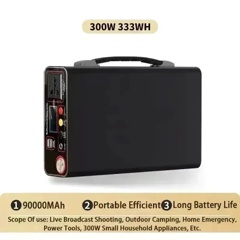 300W Portable Power Station 220V Solar Generator Outdoor Camping Emergency Mobile Power Bank 90000mAh LiFePO4 Backup Battery