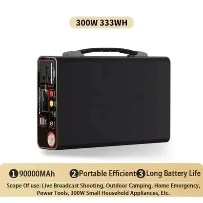 300W Portable Power Station 220V Solar Generator Outdoor Camping Emergency Mobile Power Bank 90000mAh LiFePO4 Backup Battery