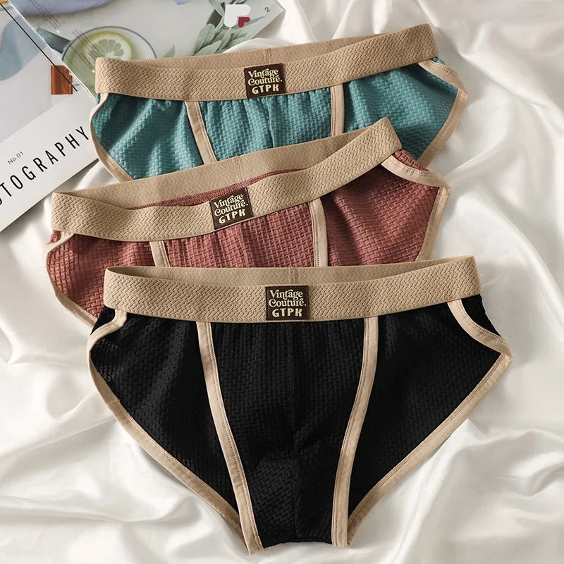 3 pcs Vintage Men High Cut Nylon Briefs Ice Silk Mesh Cool Underpants Soft Breathable Quick Dry Mens Underwear