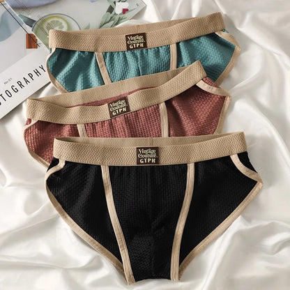 3 pcs Vintage Men High Cut Nylon Briefs Ice Silk Mesh Cool Underpants Soft Breathable Quick Dry Mens Underwear