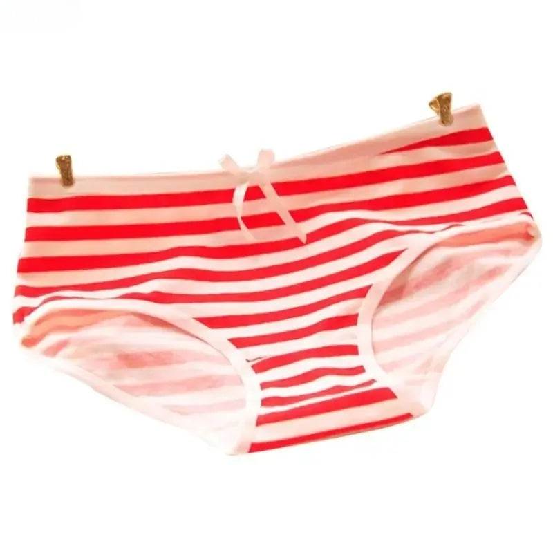 Women Cute Sexy Underwear Panties Stripes Navy Bowknot Tanga Lovely Women Panties Cotton Briefs