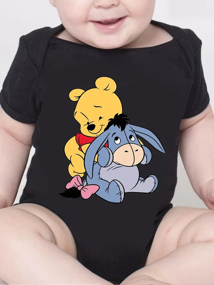 Cute Winnie The Pooh and Donkey Printed Baby Bodysuits One Piece Jumpsuit Clothes Toddler Boy Girl Short Sleeve Outfits