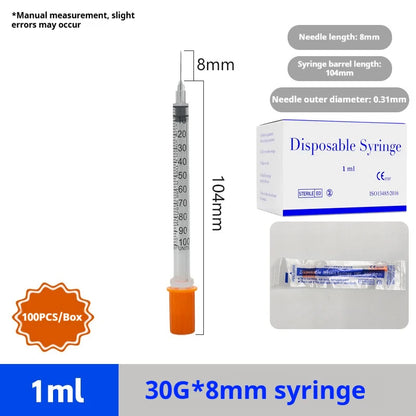 100Pcs 1ml Sterile Insulin Syringe, Individually Wrapped Plastic Syringe for Pet Veterinary Lab Industrial Dispensing
