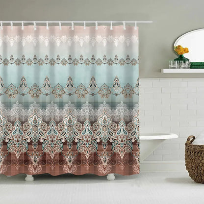 Luxury Red Gold Damask Print Shower Curtain, Waterproof Polyester Bathroom Curtain with Hooks