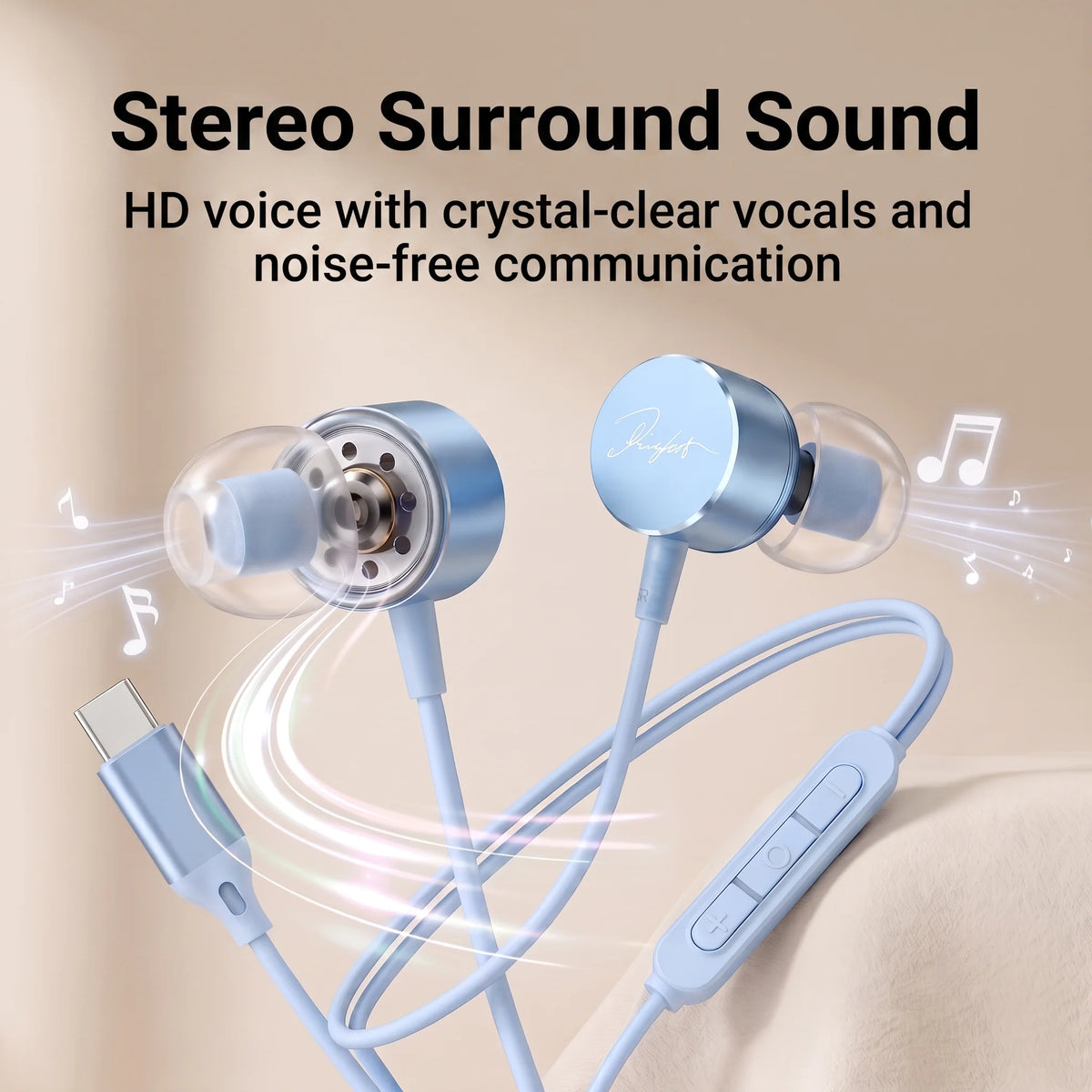 Wired Earphones 9D Surround Sound Type C Headphones Volume Control Headset With HD Mic Earbuds For iPhone 17 Pro Samsung Galaxy