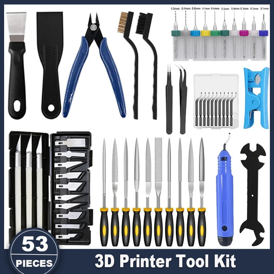 3D Printer Tools Kit, 53pcs 3D Printer Accessories for All FDM/SLA Printers Includes Nozzle Cleaning Tools, Removal Scrapers,