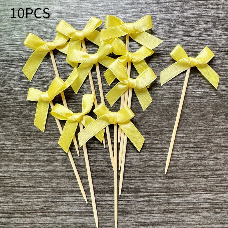 10pcs Pink Bow Cupcake Topper Plugin Dessert Baking Decoration Birthday Themed Party Cake Top Cover Bow Dessert Topper Decor