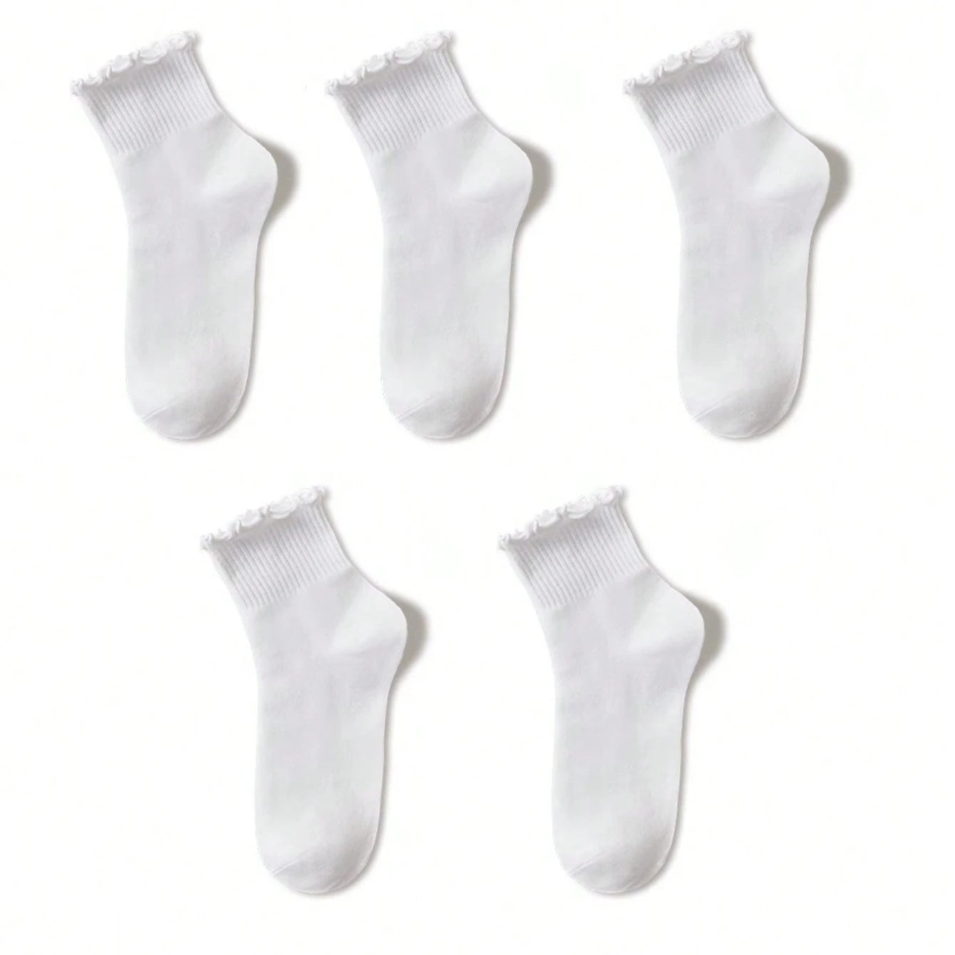 Women's Crew Socks with Ruffles, White and Black, Comfortable, Breathable, Moisture-Absorbing and Sweat-Wicking