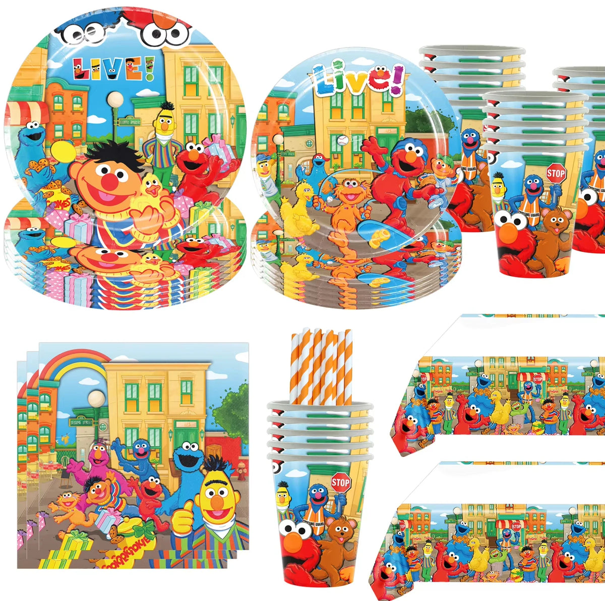 Sesame Streeted Balloons Cartoon Theme Happy Birthday Banner Party Decoration Disposable Tableware Background Cake Topper Ballon