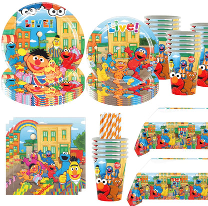 Sesame Streeted Balloons Cartoon Theme Happy Birthday Banner Party Decoration Disposable Tableware Background Cake Topper Ballon