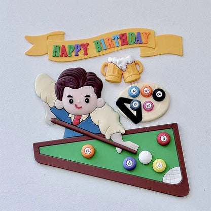 Billiard Cake Birthday Decoration Happy Father's Day Birthday Beer Dad Happy Men's Party Table Tennis Cake Ornaments