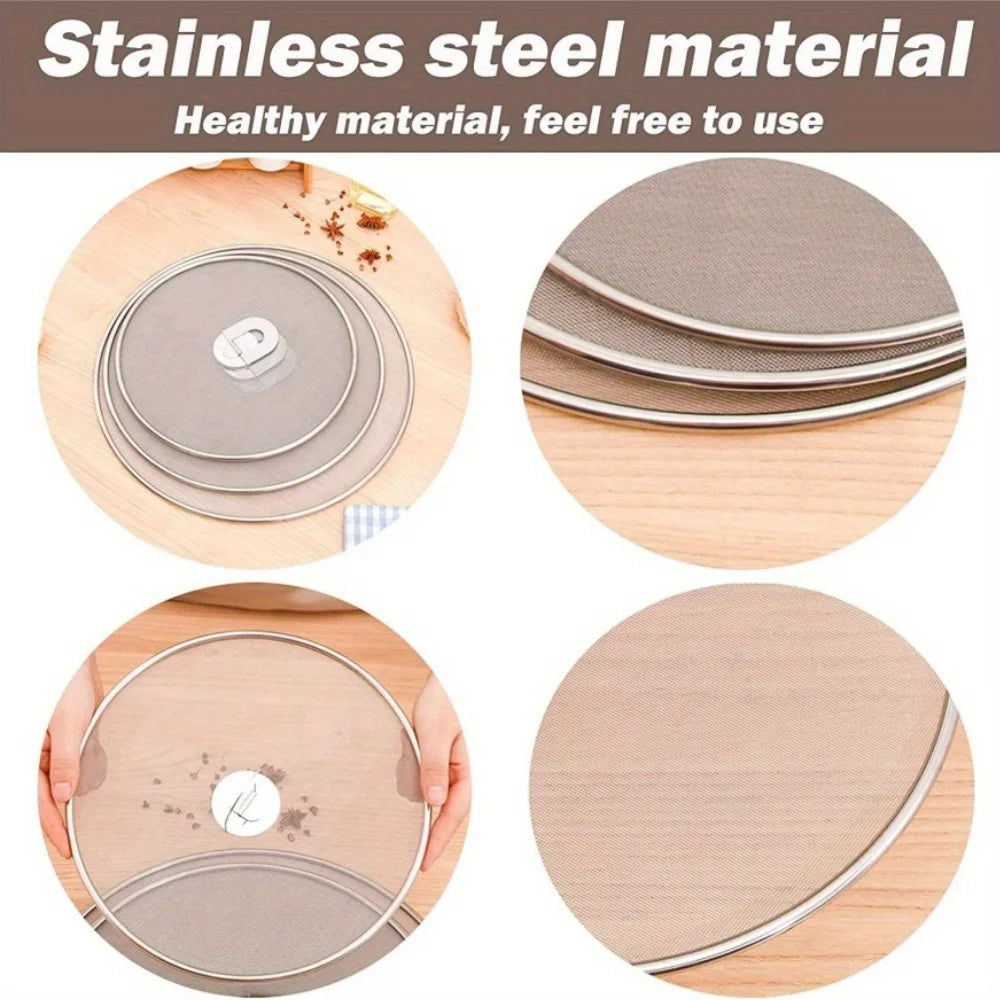 1/3Pcs Splatter Screen for Frying Pan Cooking, Stainless Steels Frying Pan Splatter Guard with Fold Flat Knob Cover Protector