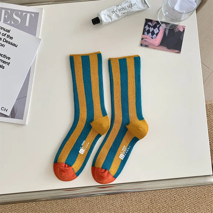 1Pairs Striped Funny Socks Korean Japanese Man Women Design Unisex Fashion Trendy Crew Stockings