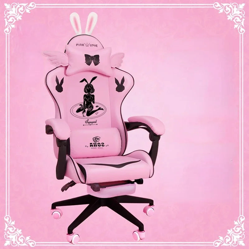 Pink gaming  High-quality girls cartoon home live Gamer  comfortable Swivel  Adjustable office computer Chair
