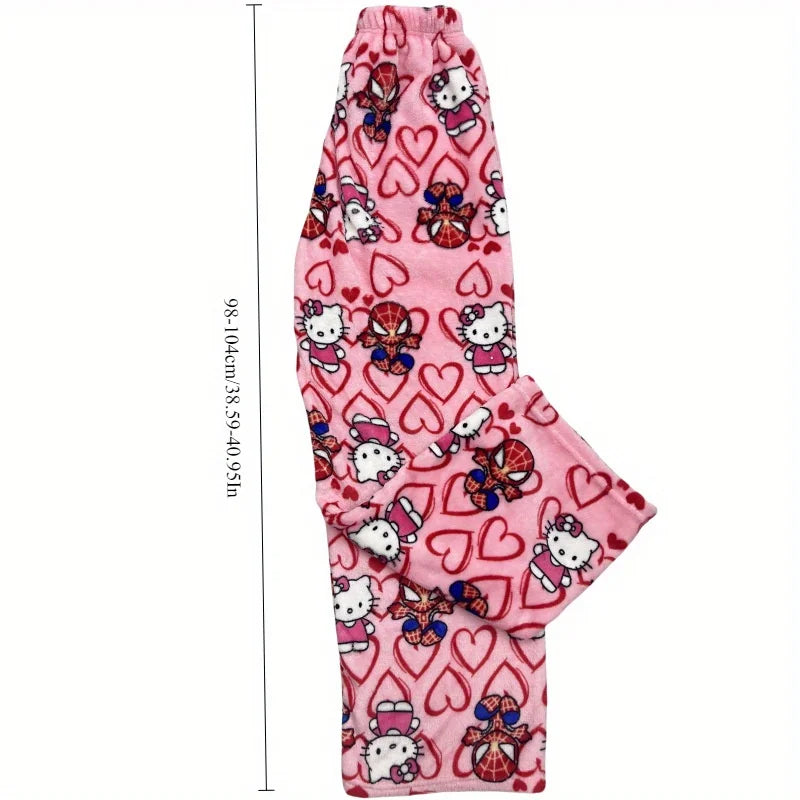 Sanrio Hello Kitty Spider-man Cotton Velvet Loose Pajamas Pajamas Long Pants Women's And Men's Cartoon Sleeping Casual Wear