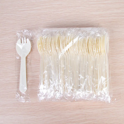 50/100pieces/Pack Disposable Plastic Frosted Fork Spoons Wholesale Fruit Spoons Cake Dessert Tableware Independent Packaging