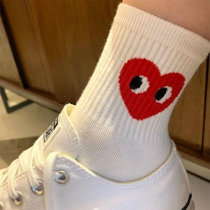 Korean version of black and white striped polka dot solid color love tide socks sports ins style trend casual socks