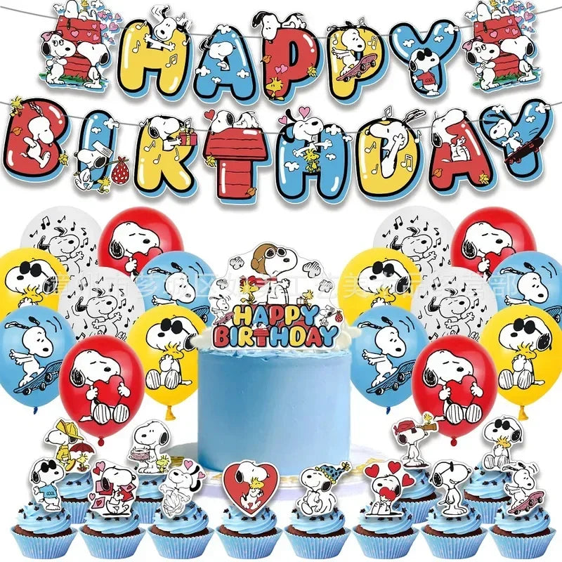 Happy Birthday Party Decorations Dog Banner Flag Foil Latex Balloons White Anime Supplies Baby Boy Girl Kids Cute Toy Gifts