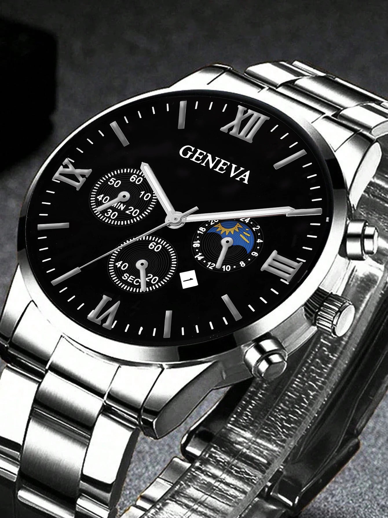 Men's Trendy Quartz Watch Set with Bracelet Necklace Ring Calendar Function Birthday Gift Not including Box
