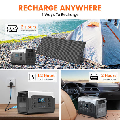 CTOLITY XP1000 1800W Portable Solar Generator Power Station 1024WH Lifepo4 Battery Camping Charging Outdoor Laptop Phones RV