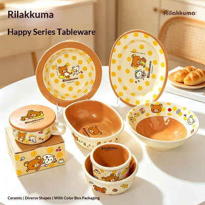 Mtutu 2026 New Rilakkuma Ceramic Tableware Set Cute Printed Plate Soup Bowl Fruit Plate Mug Cup Set Home Supplies Holiday Gifts