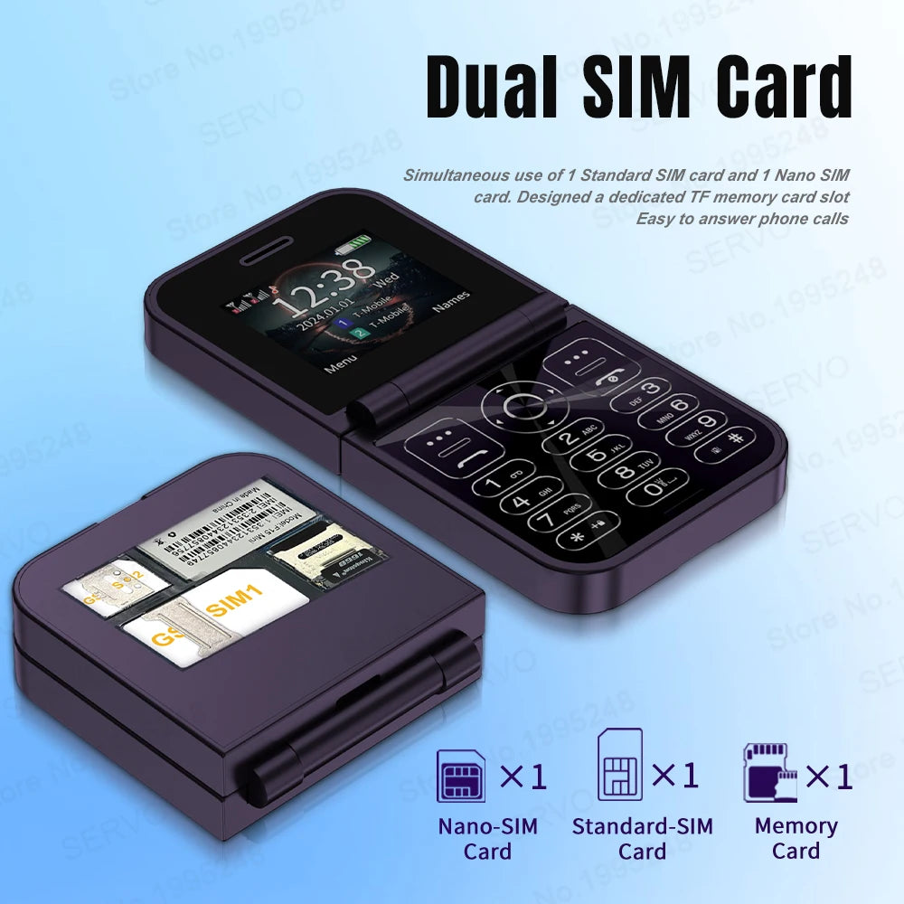 SERVO Classic Small Flip Mobile Phone 2G Dual SIM Card Blacklist Speed Dial 2.0" Screen 180° Fold Button Cellphones New Upgrade
