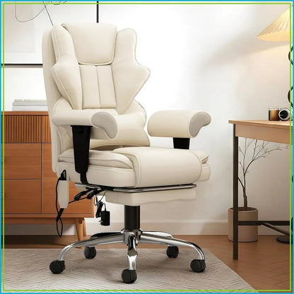 7-Point Massage Heated Executive Office Chair with Footrest, Beige