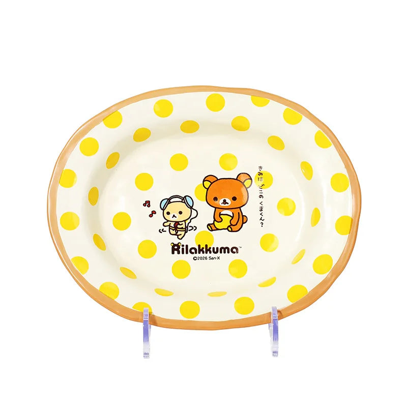 Mtutu 2026 New Rilakkuma Ceramic Tableware Set Cute Printed Plate Soup Bowl Fruit Plate Mug Cup Set Home Supplies Holiday Gifts