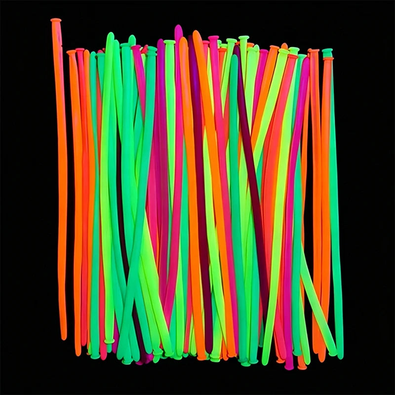 100pcs Neon Glow Long Balloons Backlight Reactive Fluorescent Colorful Long Latex Balloons DIY Twisting Birthday Wedding Party