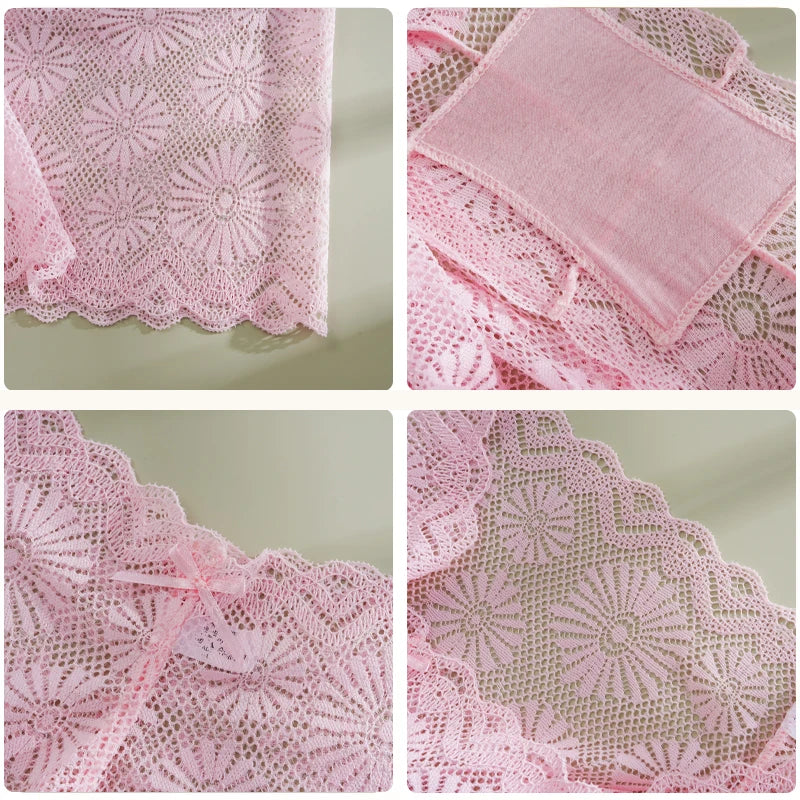6PCS Women's Seamless Sexy Lace Perspective Boxer Shorts Solid Color Hollow Out Sunflower Bowknot Transparent Intimate Lingerie