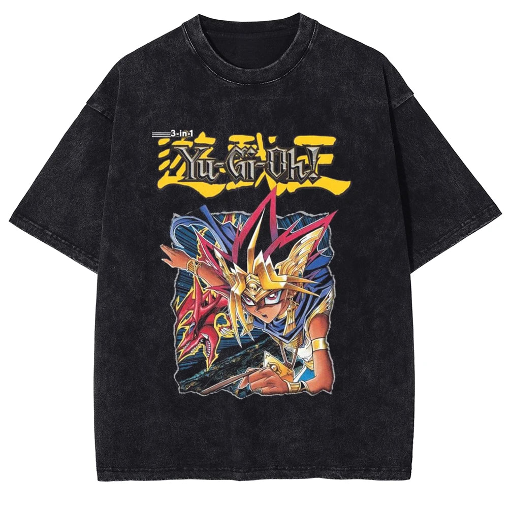 Yu Gi Oh Anime Print T-shirt Yugi Muto Manga Graphic T Shirt Men Women Clothing Summer Short Sleeve Tees Washed Cotton Tshirt