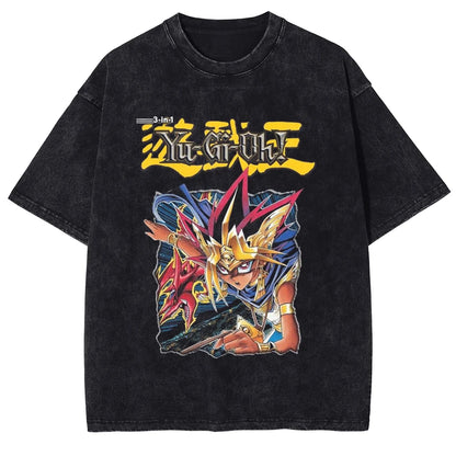 Yu Gi Oh Anime Print T-shirt Yugi Muto Manga Graphic T Shirt Men Women Clothing Summer Short Sleeve Tees Washed Cotton Tshirt