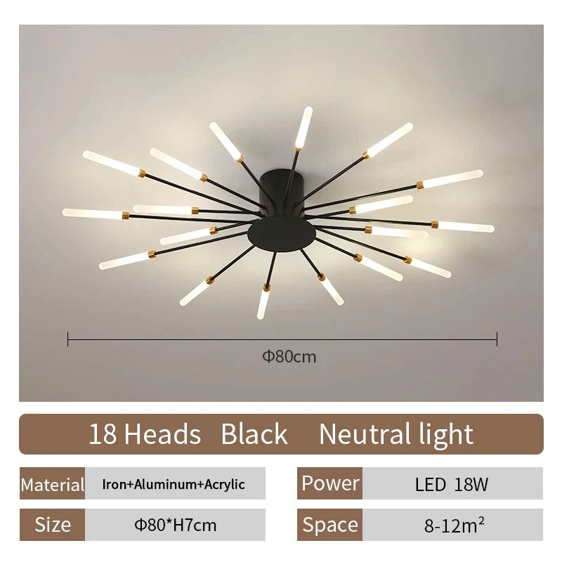 Multi-Head LED Ceiling Light | Black & Gold-Tone Surface Mount | Living Rooms, Dining Rooms & Bedrooms