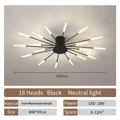 Multi-Head LED Ceiling Light | Black & Gold-Tone Surface Mount | Living Rooms, Dining Rooms & Bedrooms