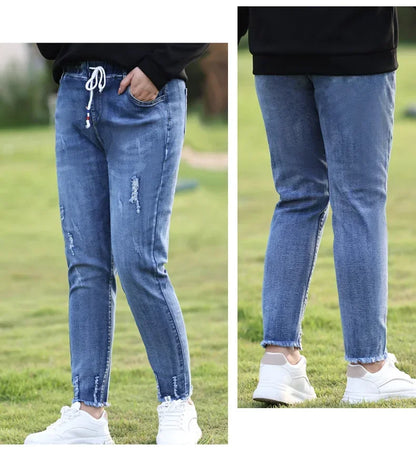 XL-6XL Plus Size jeans for Women Mom Jeans Woman Elastic High Waist Blue Baggy Jeans Denim Ripped Jeans Female Harem Pants