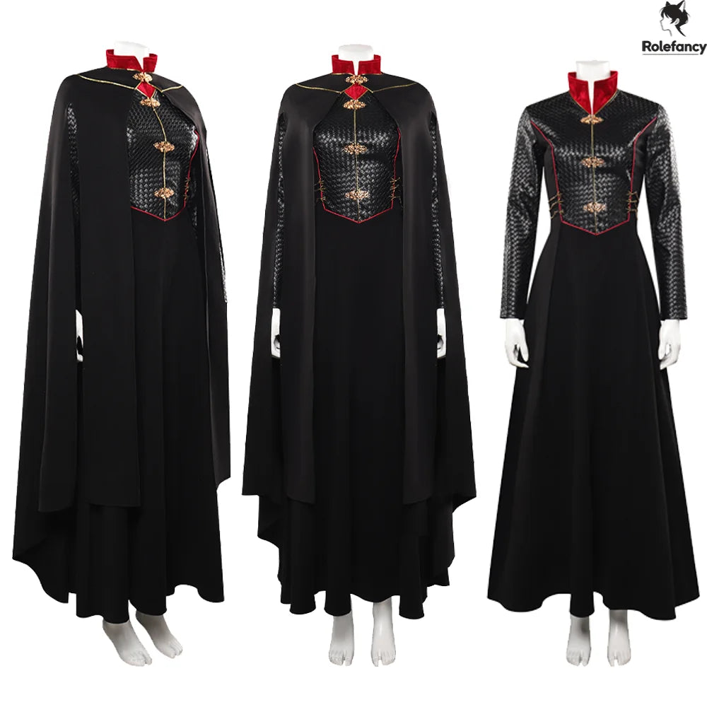 Adult Women Rhaenyra Cosplay Women Costume Robe Black Dress Cloak Cape TV Dragon Halloween Carnival Party Clothes Disguise