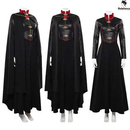 Adult Women Rhaenyra Cosplay Women Costume Robe Black Dress Cloak Cape TV Dragon Halloween Carnival Party Clothes Disguise
