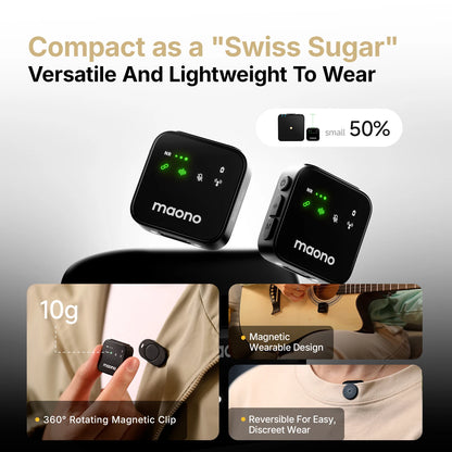 MAONO T1 Plus Dual-Capsule Wireless Lavalier Microphone Lapel Microphone for iPhone iPad Mini Mic for Video Recording Podcast