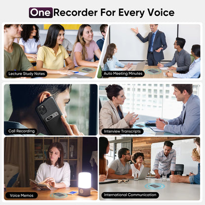 AI Voice Recorder 118 Languages ChatGPT-5  App Phone Call Mini Audio for Meetings, Lectures，Calls, AI Transcription Transcribe