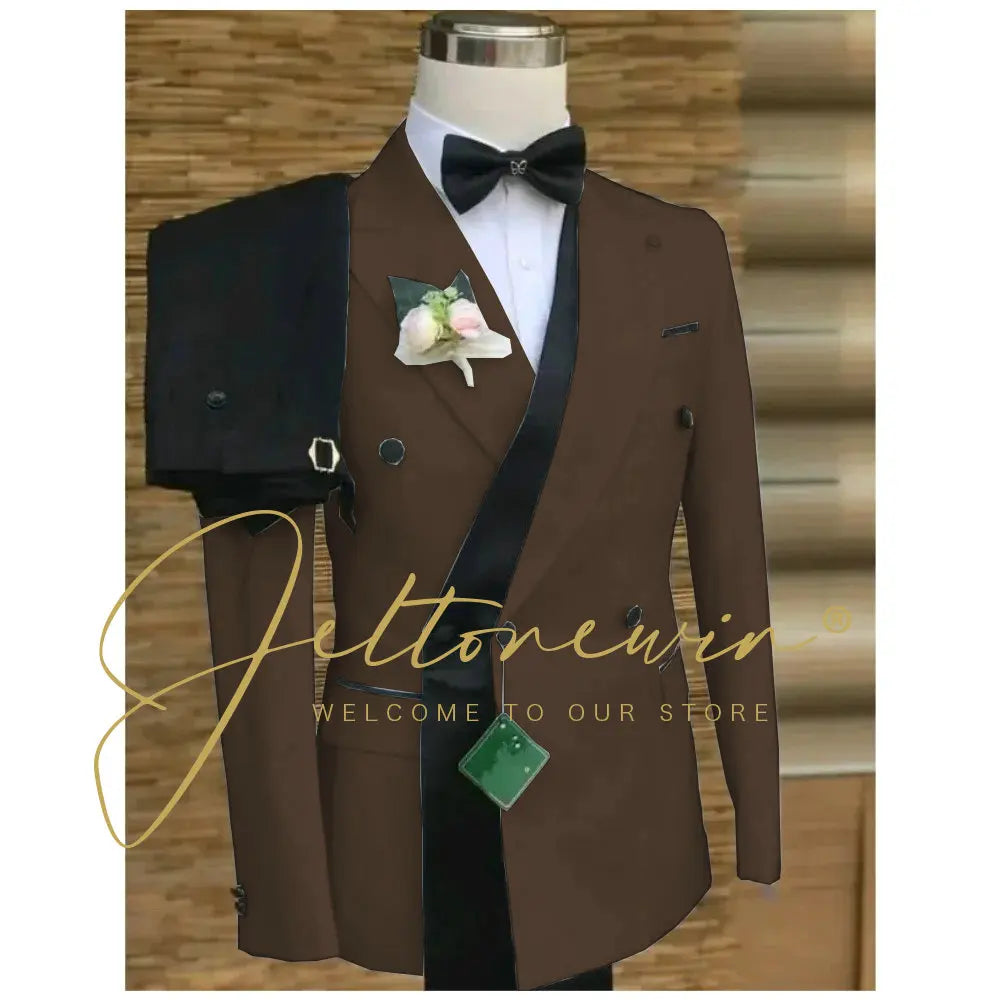 Double Breasted White Black Wedding Suits for Men Fashion Slim Fit Groom Best Man Wedding Tuxedo Formal Prom Wear 2 Pieces Set